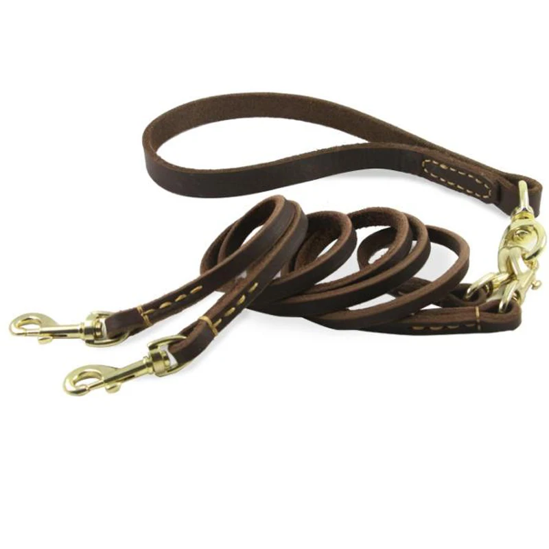 

Double Dog Leather Leashes Small Medium Two Way Dog Retraction Rope Detachable Pet Dual Lead belt for 2 Dogs with Swivel Clasp