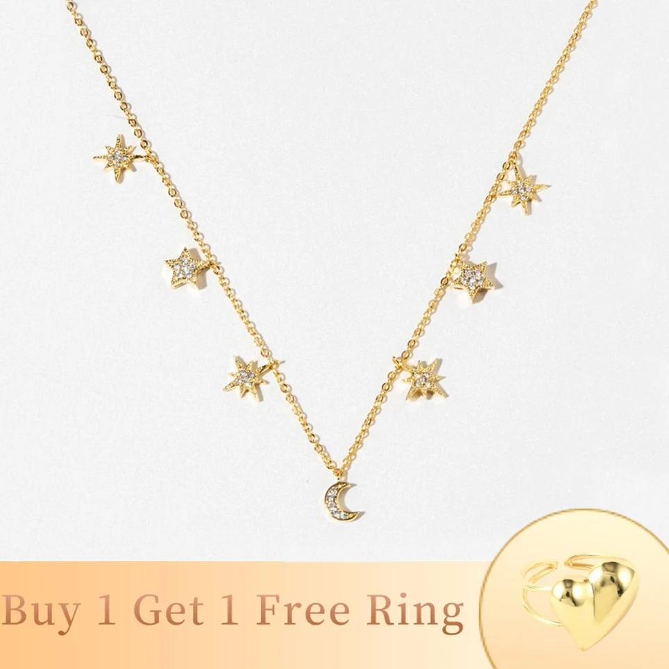 

Aide 925 Sterling Silver Vintage Zircon Stars Moon Pendant Necklace For Women Gift Stackable Clavicle Chain Choker Party Jewelry