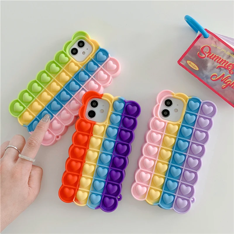 

Cute Cartoon 3D Color Love Phone Case for IPhone 11 12 Pro MAX Mini X XS XR SE 6 7 8 Plus Kawaii Soft Silicone Shockproof Cover