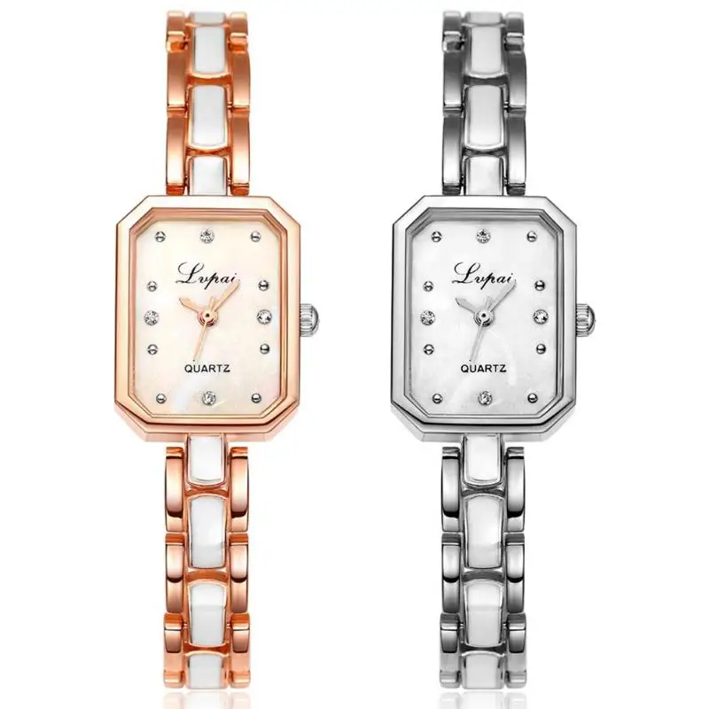 

Women's Fashion Rectangle Watches Rose Gold Alloy Strap Luxury Ladies Quartz Wristwatches Qualities Female Clock