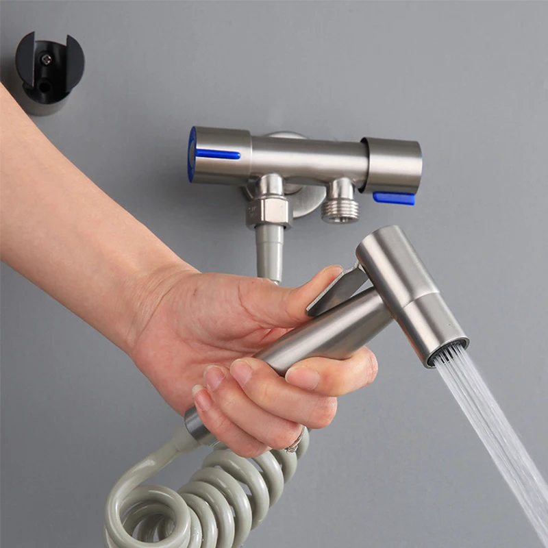 

Stainless Steel Spray Gun Bidet Booster Nozzle Cleaning Toilet Spray Gun Set Bathroom Accessories Home Bathroom Cleaning Tools