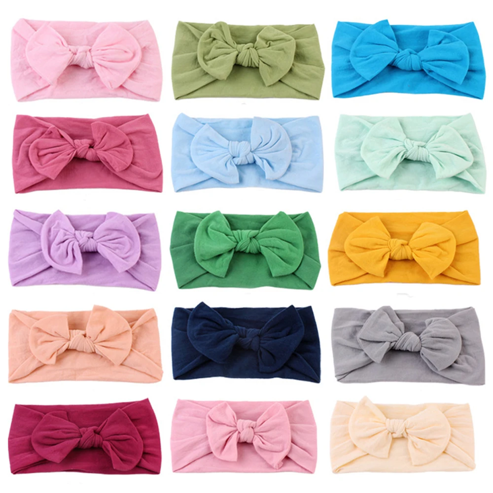 

1PCS Cute Solid Cotton Kids Bows Cables Turban Headband for Baby Girls Knot Elastic Hairbands Handmade Headwear Hair Accessories
