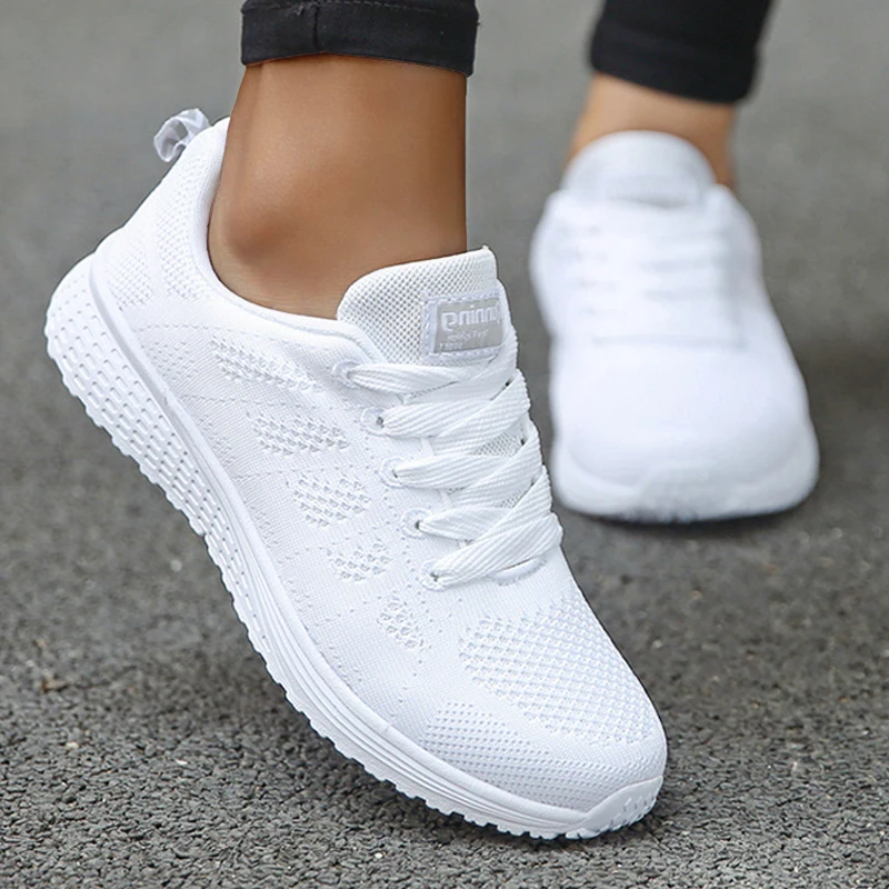 

Women Casual Shoes Fashion Breathable Walking Mesh Flat Shoes Sneakers Women 2022 Gym Vulcanized Shoes White Female Footwear