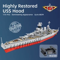 1731 pcs uss hood battleship building blocks ww2 warship cruiser frigate weapon model childrens assembled warship birthday gift