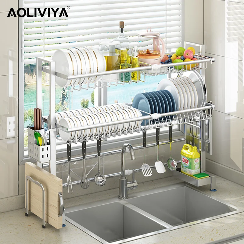 

AOLIVIYA Retractable Sink Above Drain Rack Kitchen Stainless Steel Dish Rack Drain Kitchen Knife Organizer