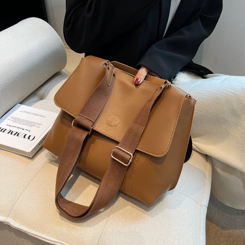

Retro Femme Large Capacity Shoulder Bag Solid Color Women's Bag Quality PU Leather Shoulder Bags Ladies Wild Bags Sac a Main