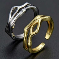womens silver color irregular hollow double line geometric ring female fashion simple open adjustable unique design rings set