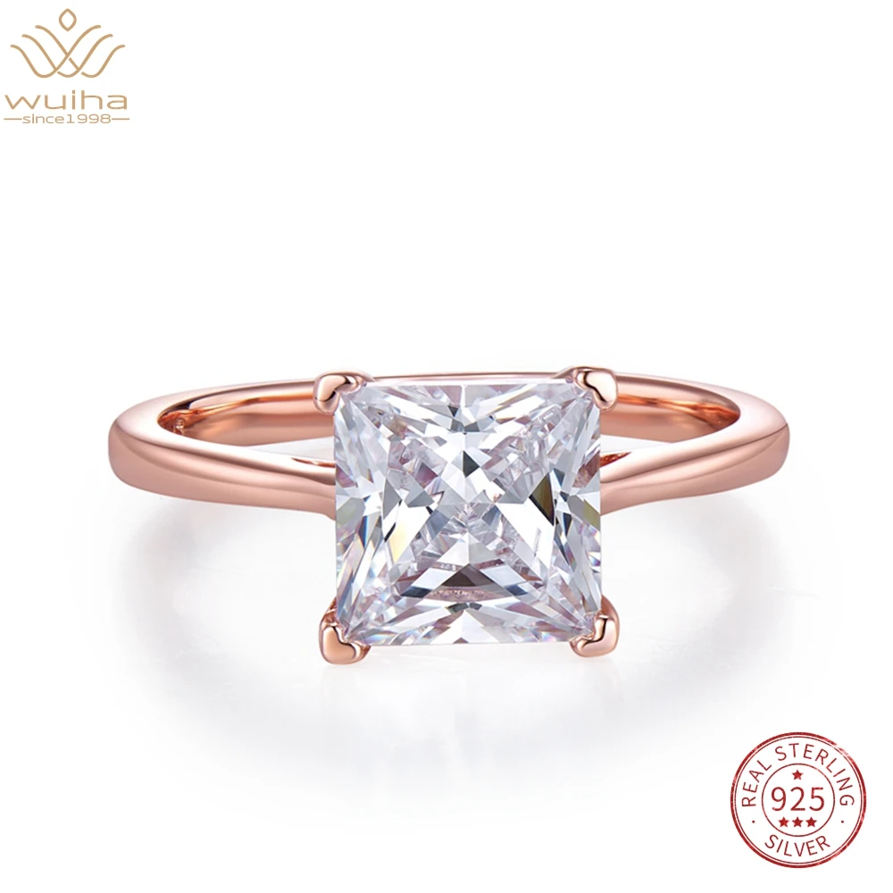 

WUIHA Настоящее серебро 925 пробы розовое золото Принцесса огранка 8*8 мм белый сапфир драгоценные камни обручальное кольцо для женщин подарок Прямая поставка