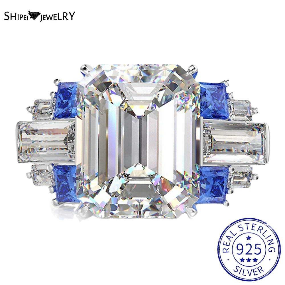 

Shipei 100% 925 пробы серебряные обручальные кольца с изумрудом 6 карат, искусственный сапфир, рубин, цитрин, Ювелирное кольцо, размер 5-12