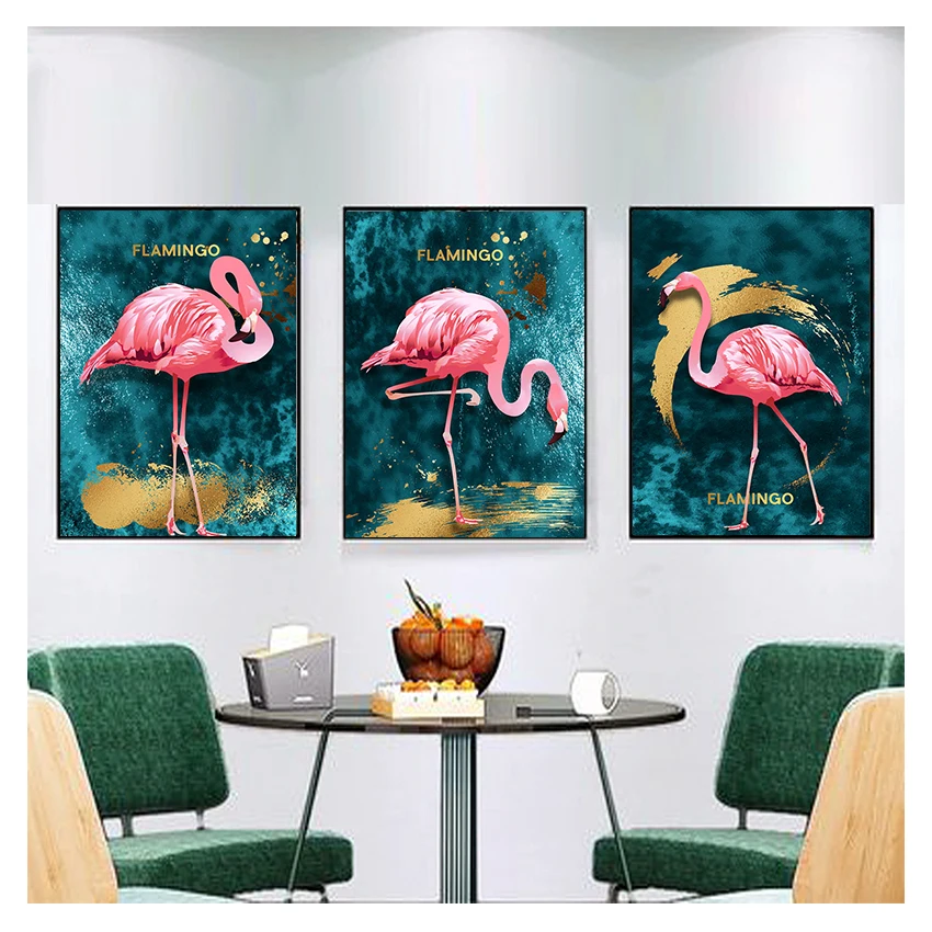 Золотой фламинго синий морской фотопринт живопись с животными современный