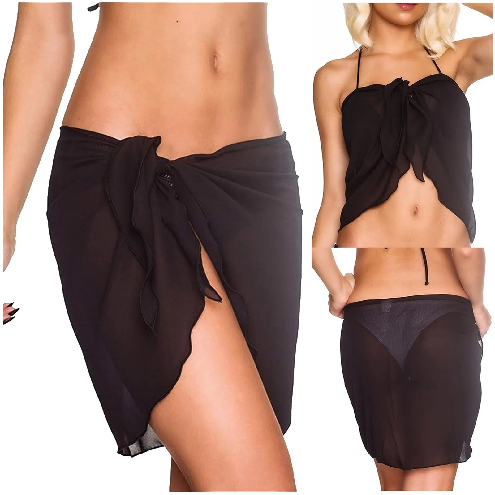 

Women's Sexy Solid Color Beach Skirt Swimwear Cover Up Sexy see-through beach skirt skirt sun protection blouse