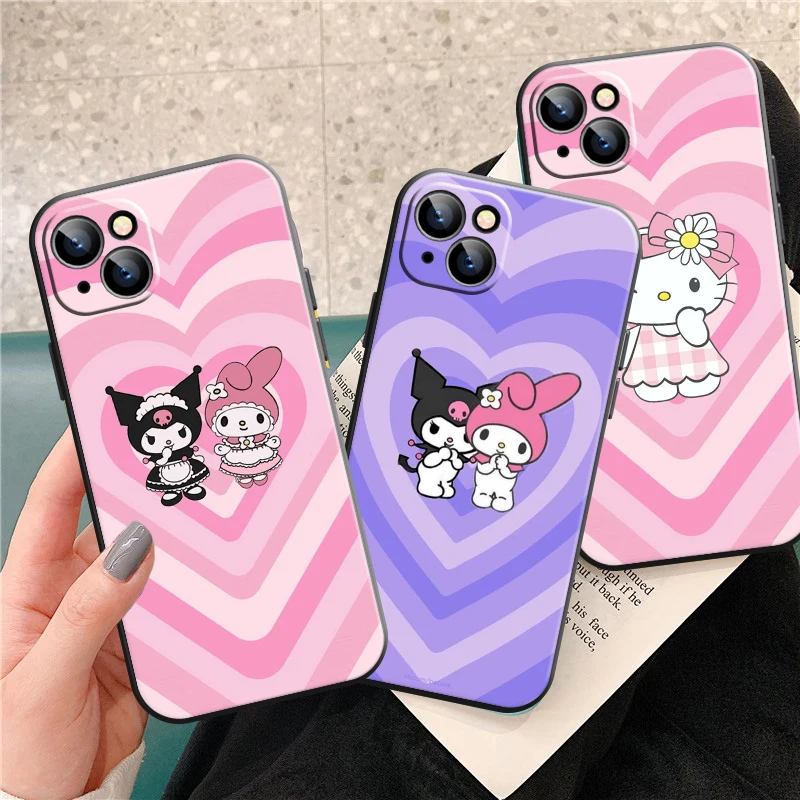 

Japan Holle Kitty Phone Case For Apple iPhone 13 12 11 Pro 12 13 Mini X XR XS Max SE 6 6s 7 8 Plus Back Liquid Silicon Black