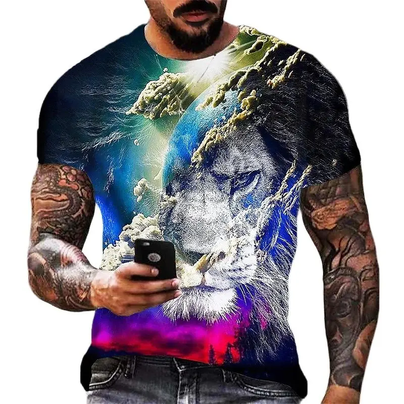 

Vintage New Animal T-shirts For Men 3D Lion And Tiger Print Men's Shirt Oversized Short Sleeve Top Tee Shirt Men Animal Camiseta