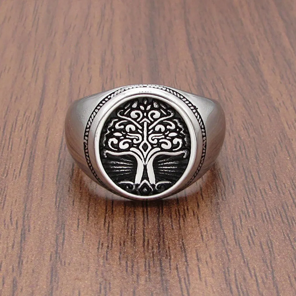 

Vintage Stainless Steel Viking Tree of Life Ring Men Norse Mythology Odin Yggdrasils Ring Fashion Amulet Viking Jewelry Gift