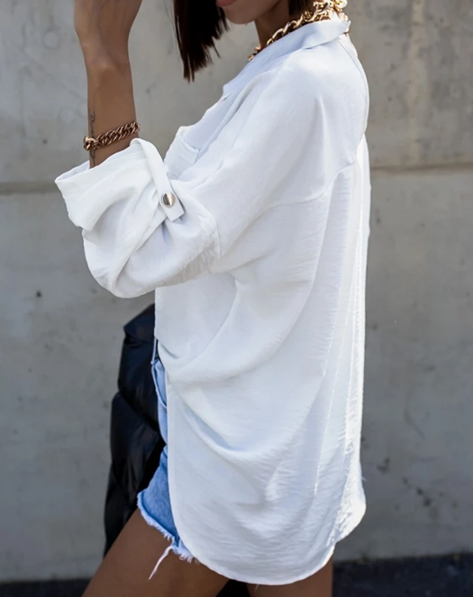 Женская одежда модная новая рубашка с длинными рукавами и пуговицами спереди