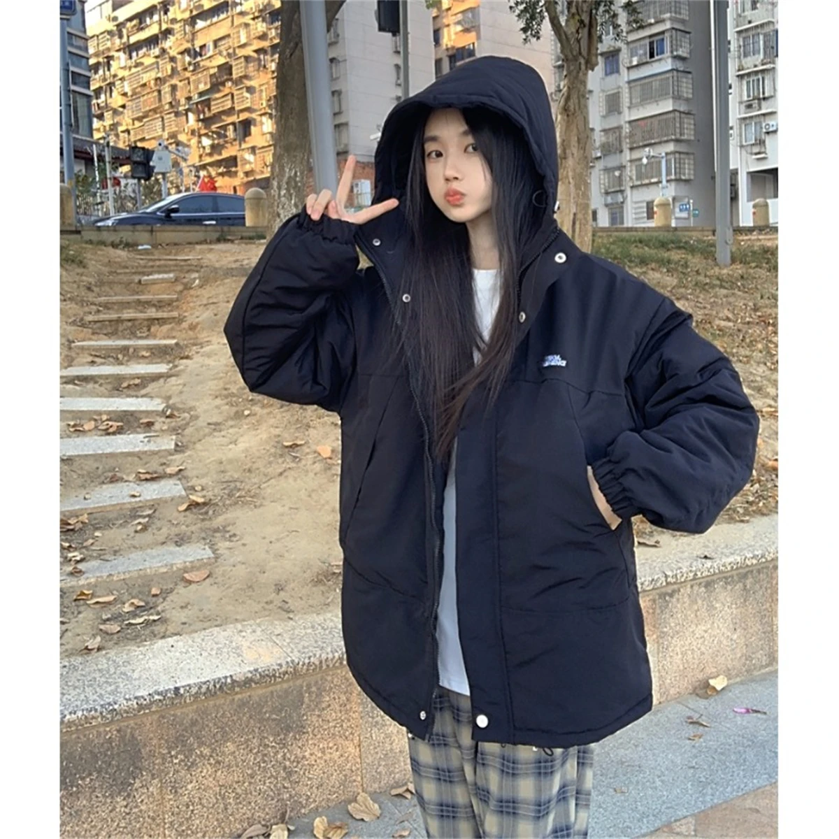 Autumn and Winter 2023 New Type Of Work Clothes, Rush Jacket, Cotton Jacket, Women's Functional Loose Cotton Jacket, Warm Hooded enlarge