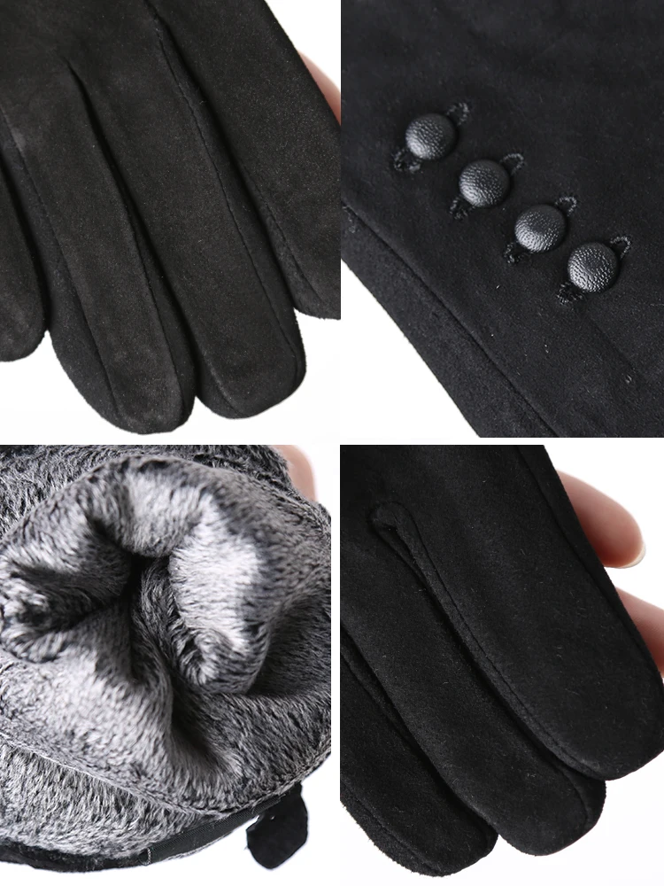 Модные женские кожаные перчатки из овечьей кожи средней длины бархатные