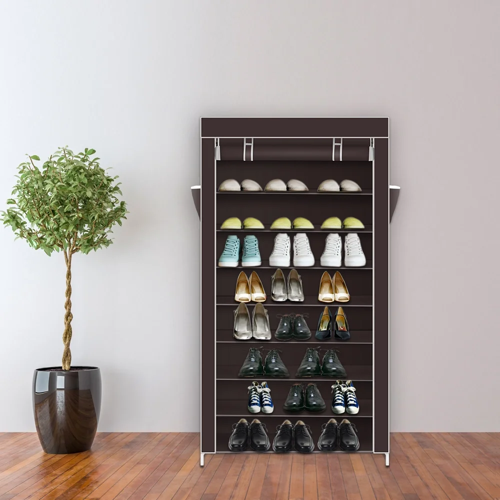 

10 Tiers Shoe Rack with Dustproof Cover Closet Shoe Storage Cabinet Organizer Dark Brown RT