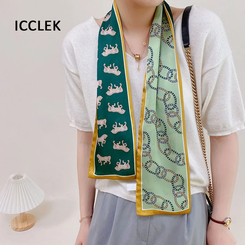 Korean fashion letter thin narrow long ribbon women's small silk scarf hair band spring and autumn decorative