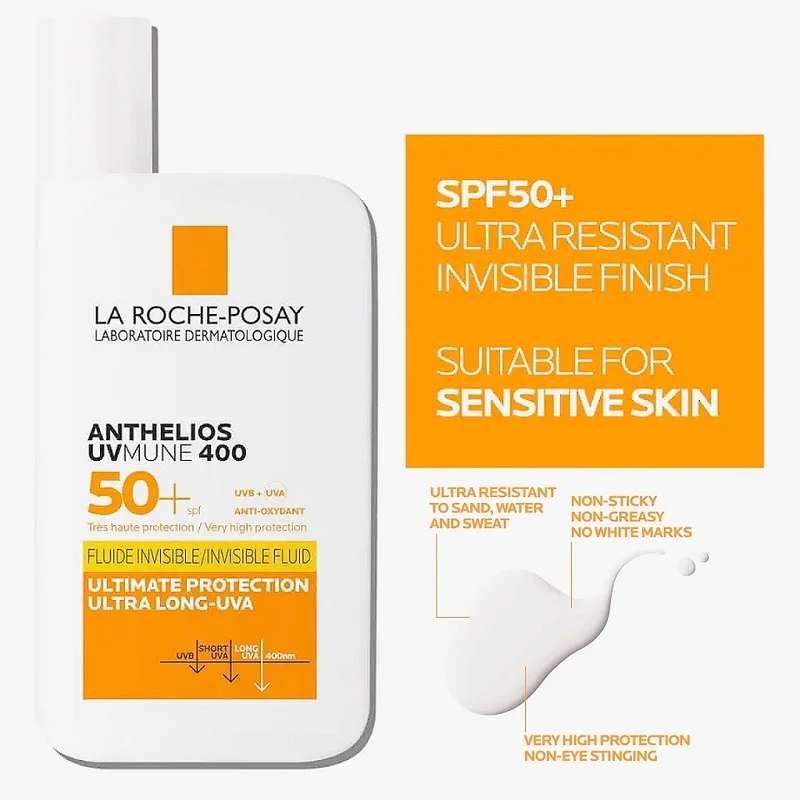 

La Roche Posay Anthelios Uvmune 400 Invisible Fluid SPF50+ Non-perfumed Ultra-Light Face Body Sunscreen For Sensitive Skin 50ml