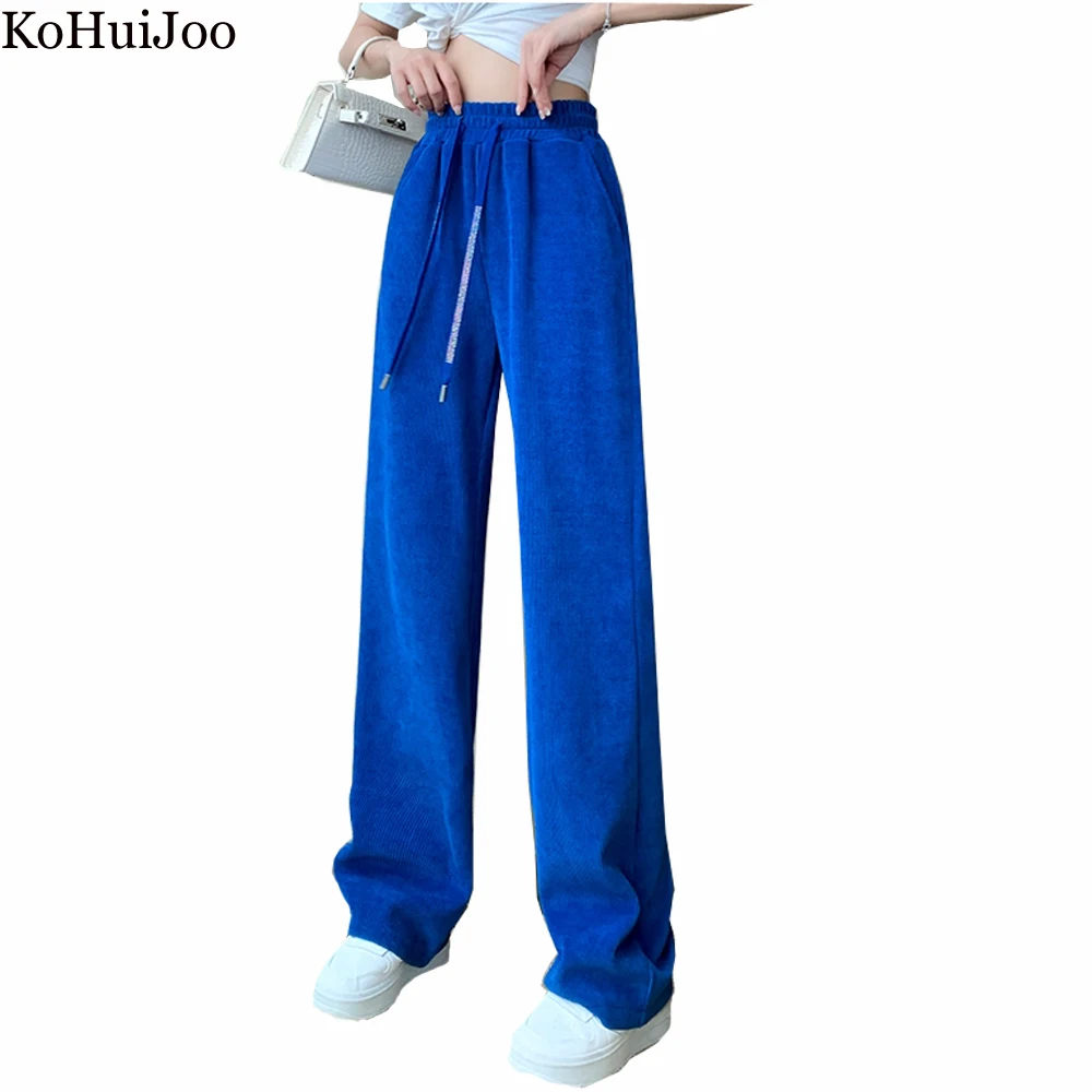 

Брюки женские вельветовые с завышенной талией и поясом на резинке