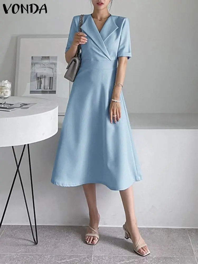 

Платье женское летнее однотонное с отворотом и коротким рукавом