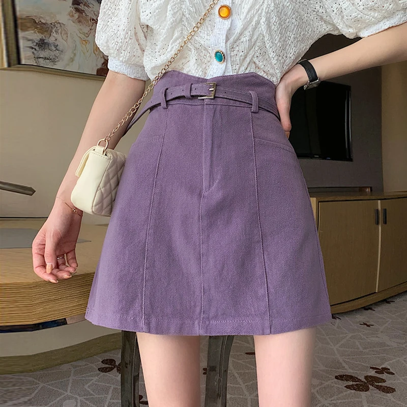 

Purple Skirt Female Summer Little Cowboy Spring And Autumn A-line Skirt Advanced Design Short Skirt