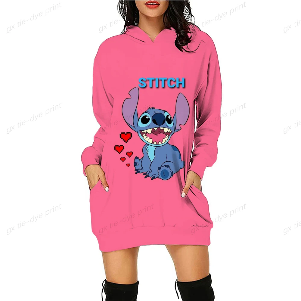 

5XL Cartoon Women Disney Stitch Print Long Sleeve Hoodies Sweatshirts Casual Hooded Tops Female Autumn Winter Hoodies.