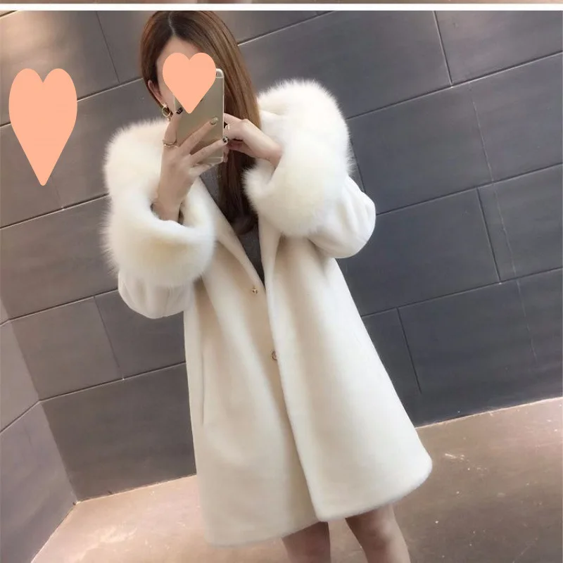 

Autumn Winter 2022 New Women Warm Fur Coat Artificial Fur Hooded Medium Long Slim Female Coat