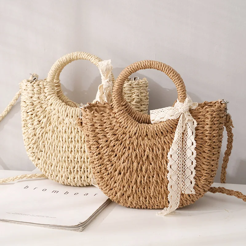 

Ins straw woven bag fashion women's bag beach woven paper rope bag new wave point Handbag Shoulder Bag Crossbody Bag