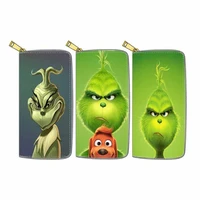 cartoon grinch wallet green hair monster anime pu leather long multiple card slots mens wallet fashion multifunction clutch