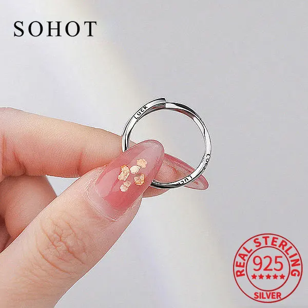 

Real 925 Sterling Silver Twisted Circle LUCK Adjustable Ring For Charming Women Cute Fine Jewelry Minimalist Accessories