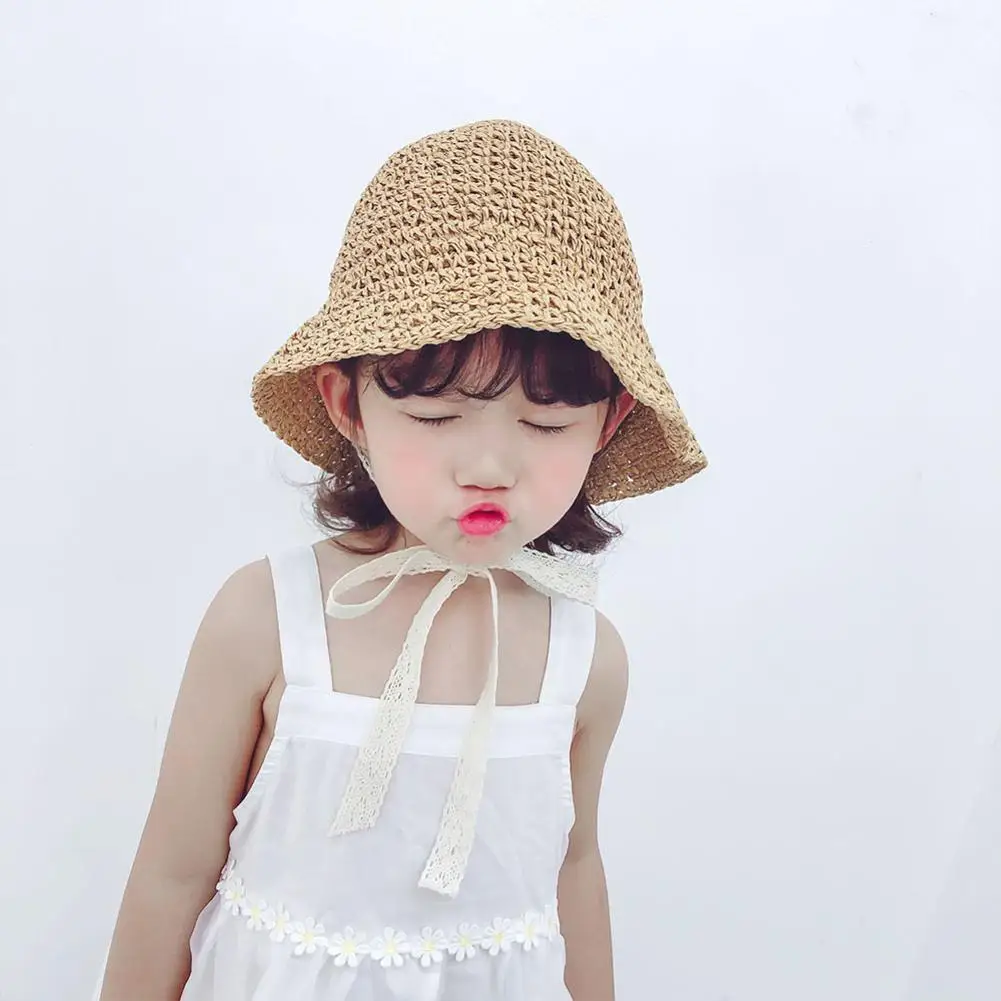 

2022 Summer Lace Baby Straw Hat Baby Girl Beach Children Hat Bucket Fisherman's Kids Hats Caps Princess Hat Panama Baby R4b7