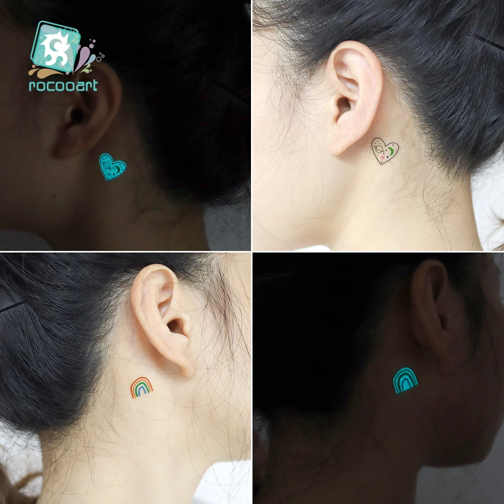 

New Blue Luminous Tattoo Sticker Mini Mixed Small Star Moon Flower Heart Glowing In The Dark Waterproof Tattoo Temporary