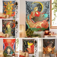 psychedelic girl tapestry wall hanging botanical celestial floral cartoon curtain home wall carpets dorm decor starry skycarpet
