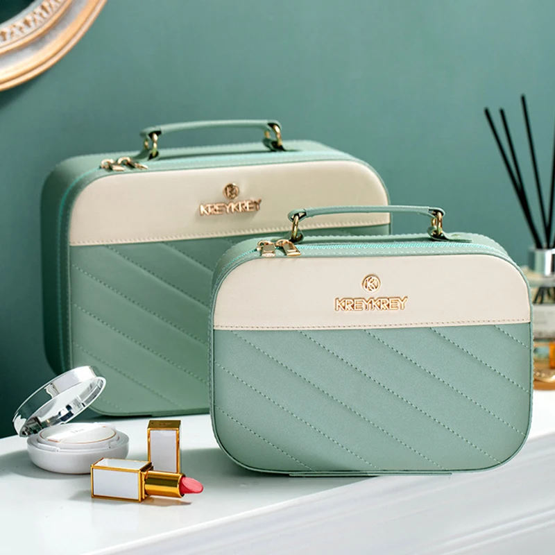 

Portable Cosmetic Bag Women Solid Large Capacity Travel Makeup Bags with Mirror Ins Fashion Business Beauty Storage Box Female