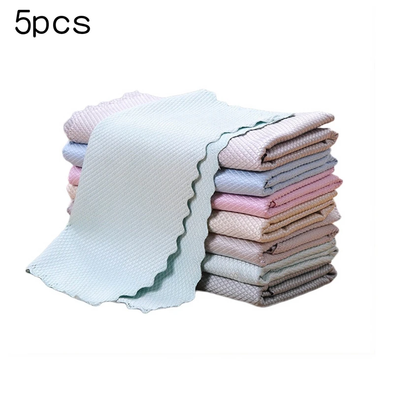 

5Pcs Kitchen Anti-Grease Wiping Rags Efficient Fish Scale Wipe Cloth Cleaning Cloth Home Washing Dish Cleaning Towel