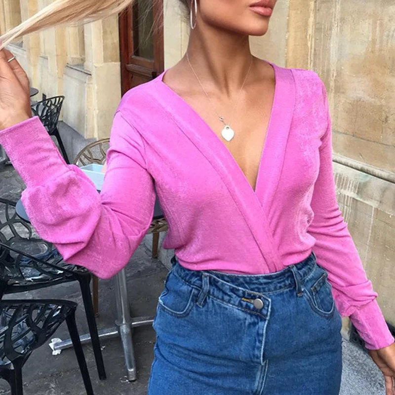 Casual Velvet T-shirt Ladies Fashion Long Sleeve V-neck Street Wear Regular Club Wear Womens Tops Ladies T-shirt Tees 2021 New