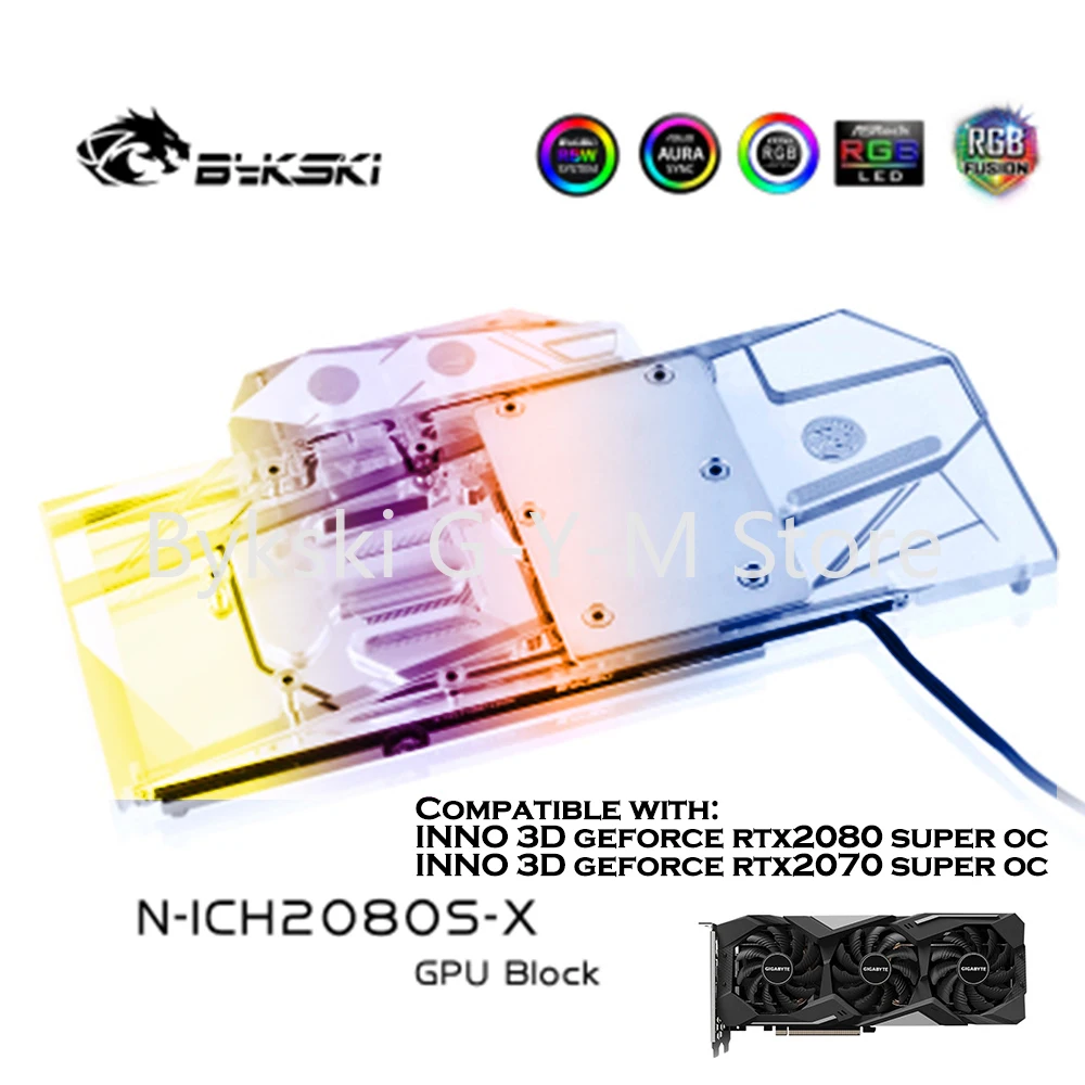 

Bykski GPU Water Cooling Block For Inno3D ICHILL Geforce RTX 2080 Super/ 2070 Super Full Cover GPU Copper Block RGB, N-ICH2080S-