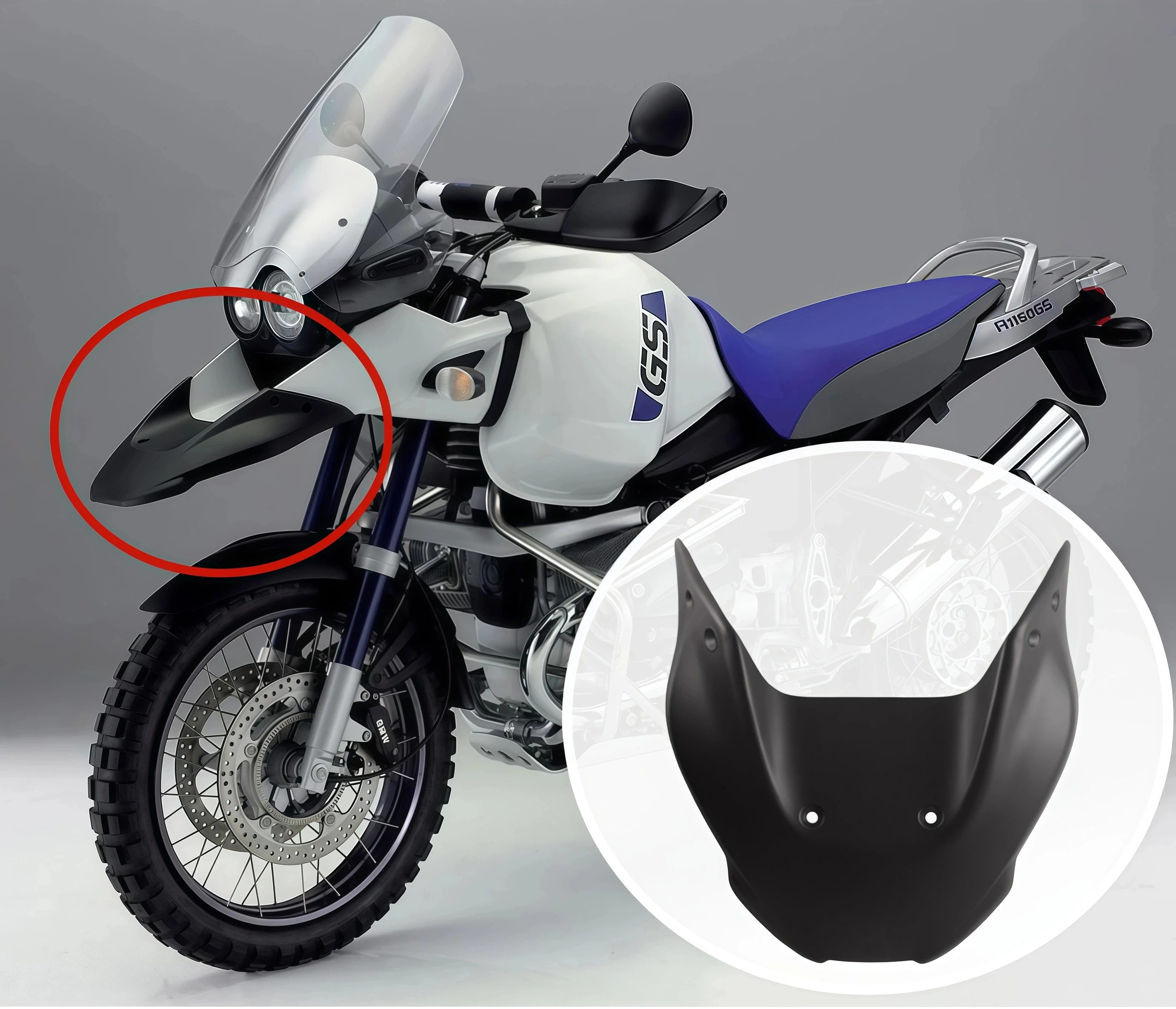 Фото Декоративный удлиненный передний брызговик (накладка) для мотоцикла BMW R1150GS ADV №1