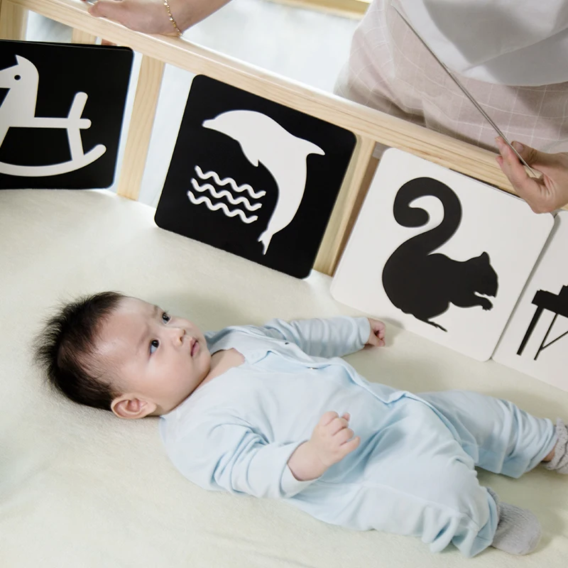 

Montessori Toys Black White Flashcards 0-36 Months Newborn Learning Cards High Contrast Visual Stimulation Learning F1142H