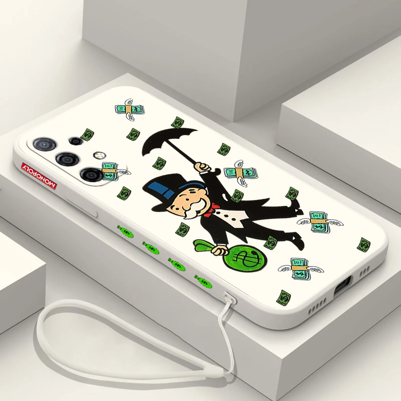 Мультяшный монопольный чехол для Samsung A73 A72 A71 A54 A53 A52 A51 A25 A24 A23 A15 A14 A13 4G с ремешком на