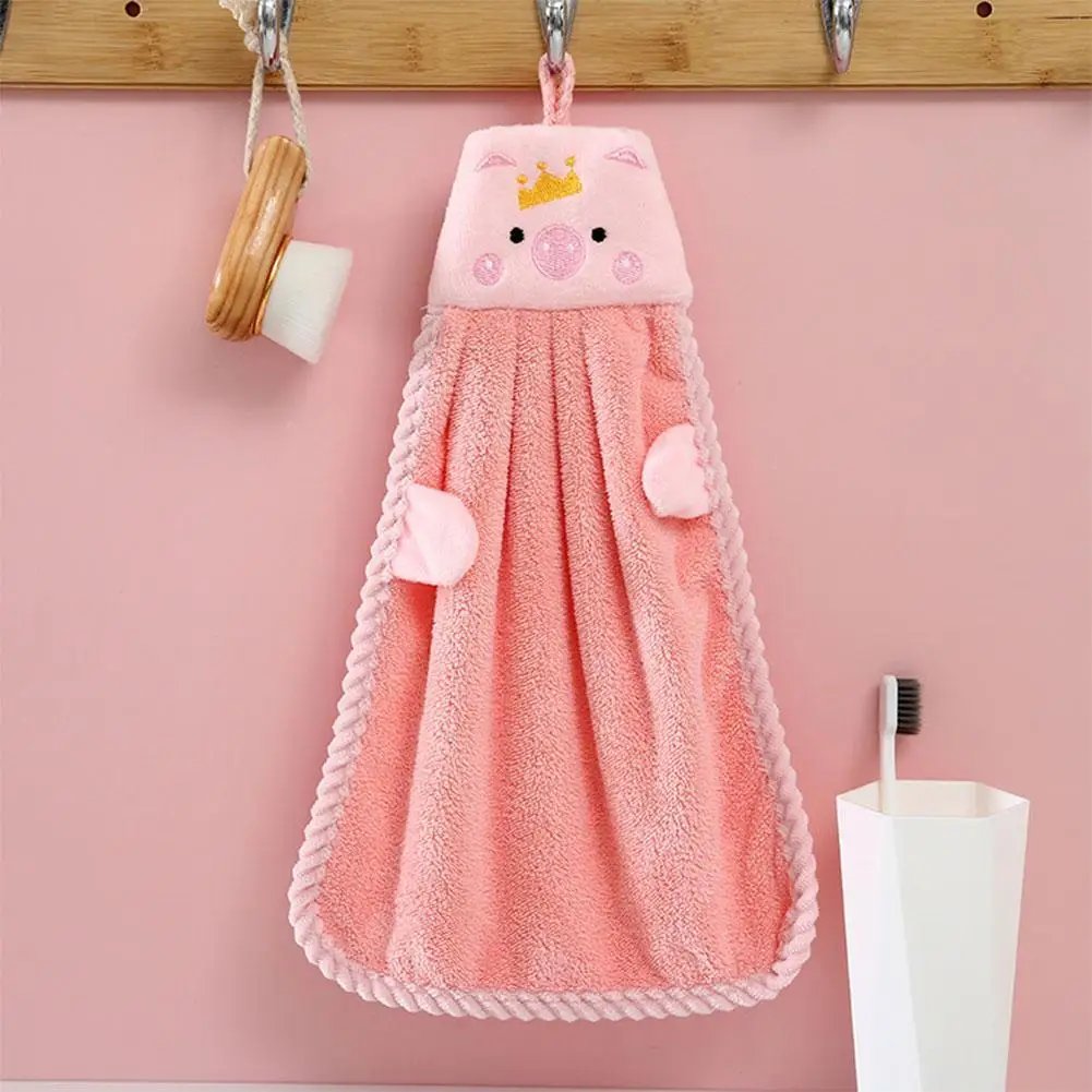 

Cartoon Hand Wipes Can Be Hung Coral Velvet Absorbent Kitchen Quick Cute Drying Hand Adult Wipes Household Children I3l8