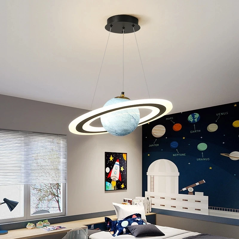 Led Planet Children Room Pendant Lamp Creative Glass Ball Hanging Light Boy Girl Living Bedroom Space Reading Indoor Deco Light