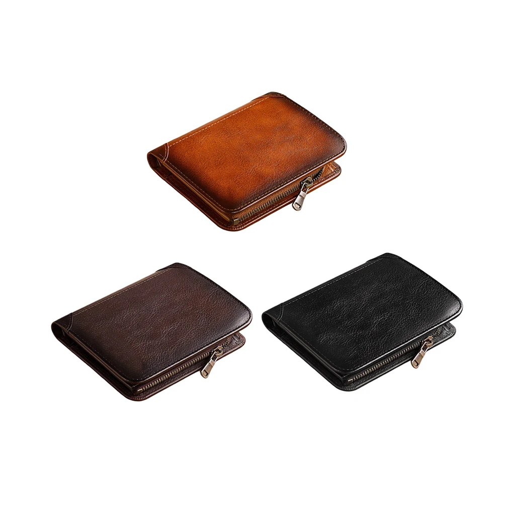 

Men Leather Wallet Vintage Style Money Credit Card Holder Purse RFID Blocking Handbag Large Capacity Coins Keys Bag