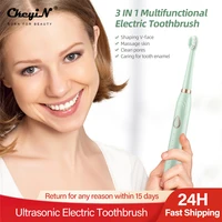 ckeyin 3 in 1 ultrasonic vibration electric toothbrush teeth cleaner facial wrinkle removal roller waterproof cleansing brush