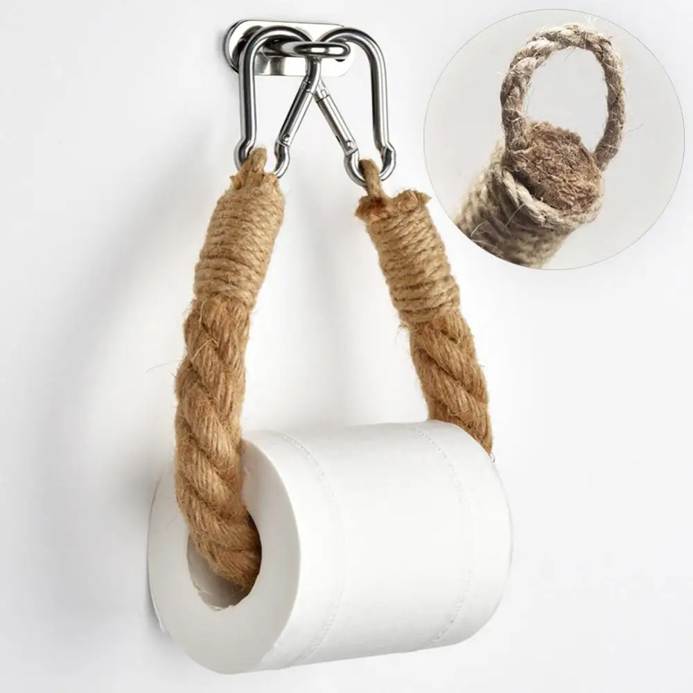 

40/50/60/70cm Vintage Style Woven Hanging Rope Toilet Paper Roll Holder Decor Bathroom Towel Hook Hemp Toilet Paper Holder