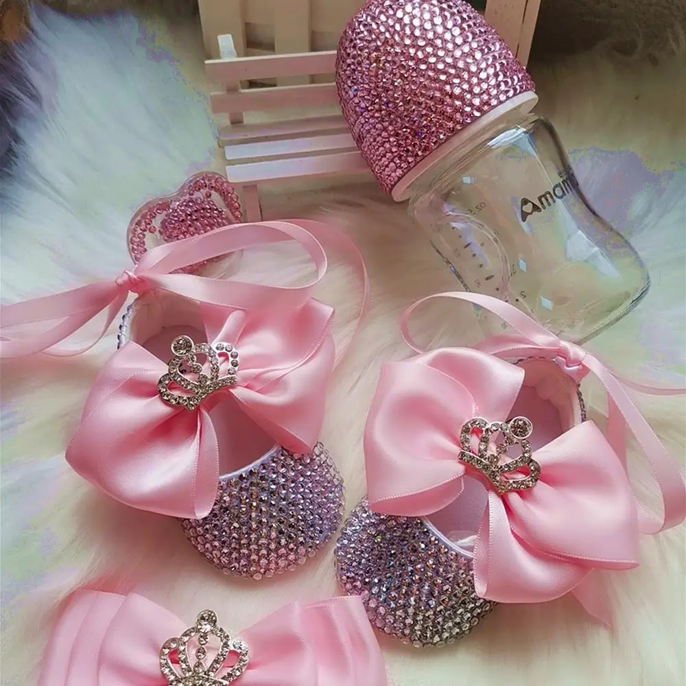 Фото Детские туфли-балетки Dollbling для девочек, розовые, с короной, для крещения, ручной работы, для мамы и дочки, блестящие, нарядные №2