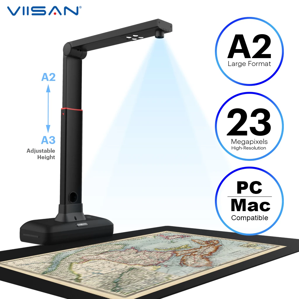 

VIISAN S21 A2/A3 широкоформатный сканер для книг и документов 23 МП с высоким разрешением и поддержкой автоматического выравнивания