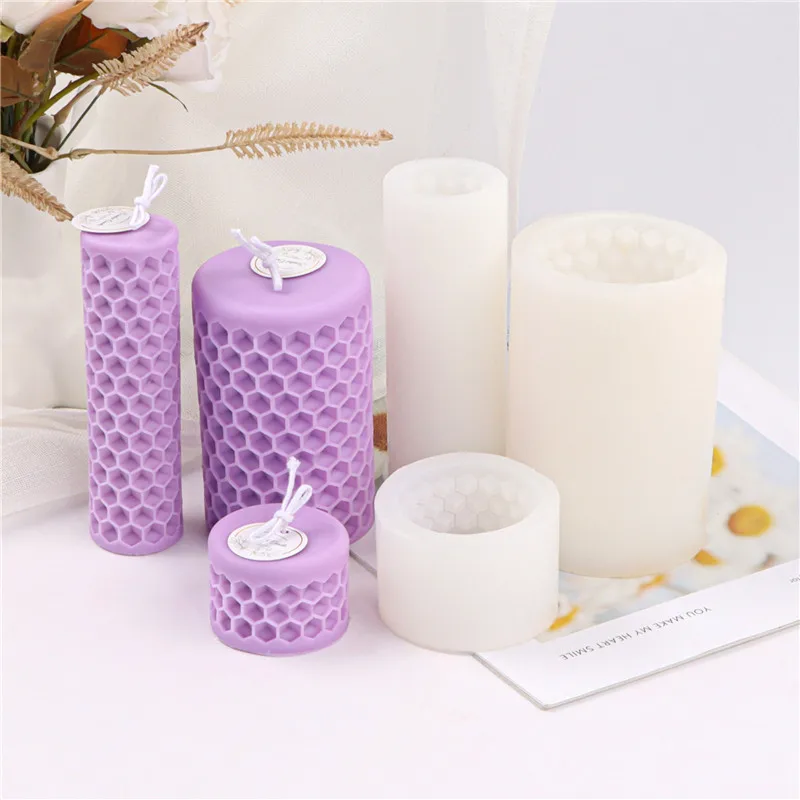 

Home Decorate Gift Dot Honeycomb Cylindrical Silicone Candle Mold 3D BeeWax Beehive Aromatherapy Soap Mould Difusser Plaster DIY